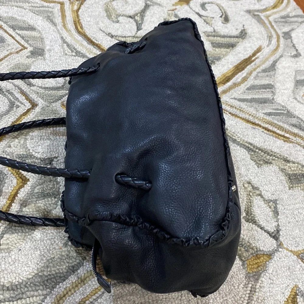 💕 Furla black Italian leather large braided satchel bag 💕
